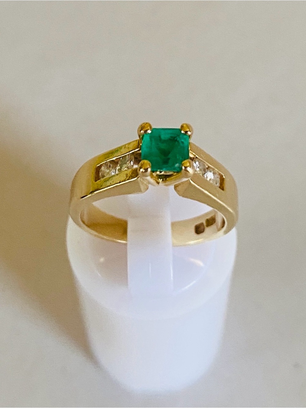 14K Gold Emerald-Center Solitaire Ring with Side Diamond Accents